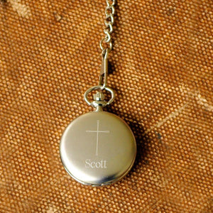 Engraved Pocket Watch - Engraved Cross - Inspirational - Confirmation Gifts - BrushedSilver - Keepsake Gifts