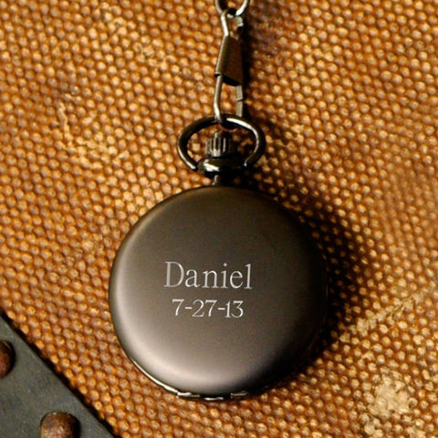 Image of Engraved Pocket Watch - Personalized - Groomsmen Gifts - GunMetal - Executive Gifts