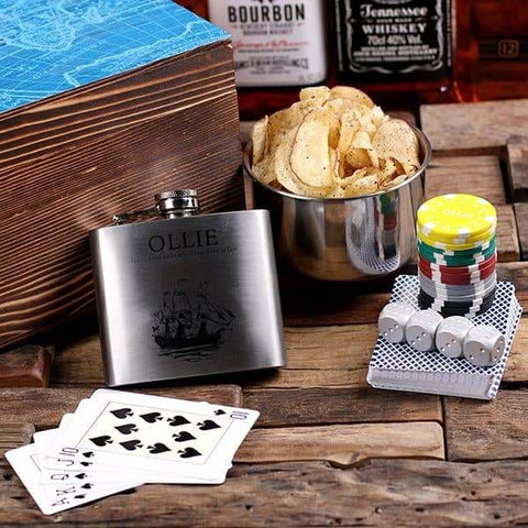 Image of Flasks with Personalized Poker Chips Cards Dice Gambling Gift Sets _Explorer_Medium - Flasks - Poker Sets