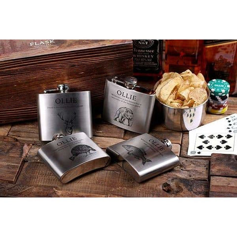 Image of Flasks with Personalized Poker Chips Cards Dice Gambling Gift Sets _Hunter_Medium - Flasks - Poker Sets