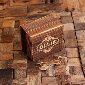Gold Personalized Mens Classic Cuff Links Wood Inserts with Box Oval - Cuff Links & Gift Box
