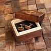 Gold Personalized Mens Classic Cuff Links Wood Inserts with Box Rectangle - Cuff Links & Gift Box