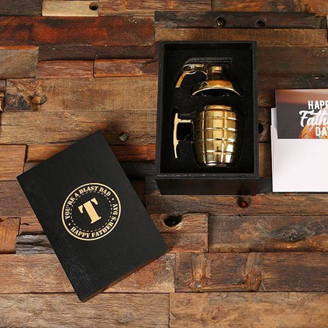Image of Grenade Coffee Mug with Personalized Wood Box Black White or Gold with Gift Card - Assorted Fathers Day