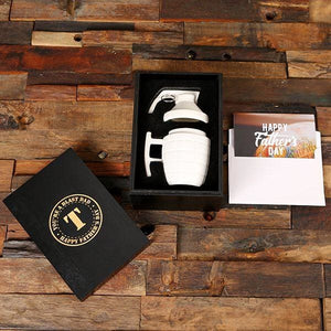 Grenade Coffee Mug with Personalized Wood Box Black White or Gold with Gift Card - Assorted Fathers Day