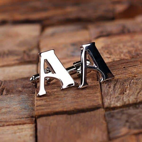 Image of Initial A Personalized Mens Classic Cuff Links & Money Clip with Wood Box - Cuff Links - Money Clip Set
