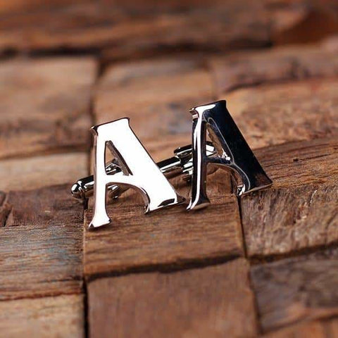 Image of Initial A Personalized Mens Classic Cuff Links with Wood Box - Cuff Links - A-Z Sets