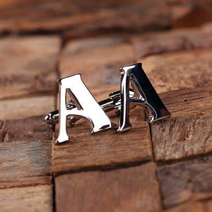 Initial A Personalized Mens Classic Cuff Links with Wood Box - Cuff Links - A-Z Sets