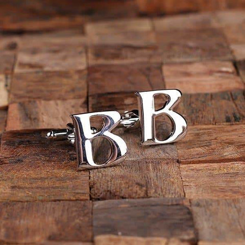 Image of Initial B Personalized Mens Classic Cuff Links with Wood Box - Cuff Links - A-Z Sets