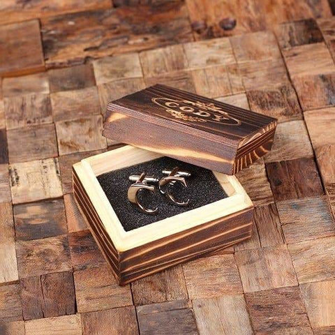 Image of Initial C Personalized Mens Classic Cuff Links with Wood Box - Cuff Links - A-Z Sets