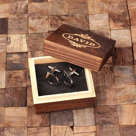 Image of Initial D Personalized Mens Classic Cuff Links with Wood Box - Cuff Links - A-Z Sets