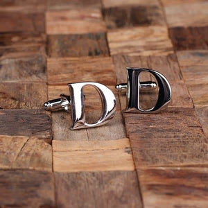 Initial D Personalized Mens Classic Cuff Links with Wood Box - Cuff Links - A-Z Sets