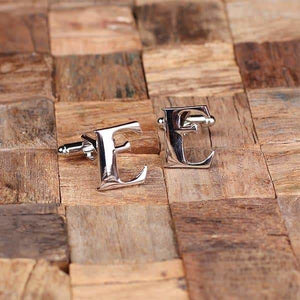 Initial E Personalized Mens Classic Cuff Links & Tie Clip with Wood Box - All Products
