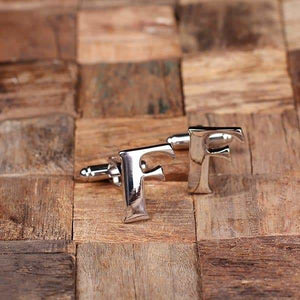 Initial F Personalized Mens Classic Cuff Links with Wood Box - Cuff Links - A-Z Sets