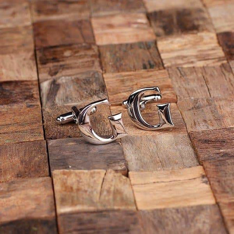 Image of Initial G Personalized Mens Classic Cuff Links & Money Clip with Wood Box - Cuff Links - Money Clip Set