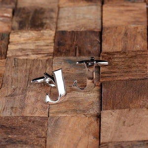 Initial J Personalized Mens Classic Cuff Links with Wood Box - Cuff Links - A-Z Sets