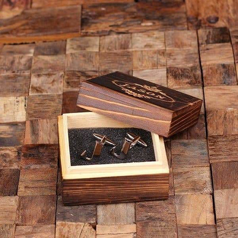 Image of Initial J Personalized Mens Classic Cuff Links with Wood Box - Cuff Links - A-Z Sets