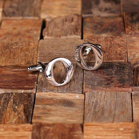 Image of Initial O Personalized Mens Classic Cuff Links & Tie Clip with Wood Box - Cuff Links - Tie Clip Set