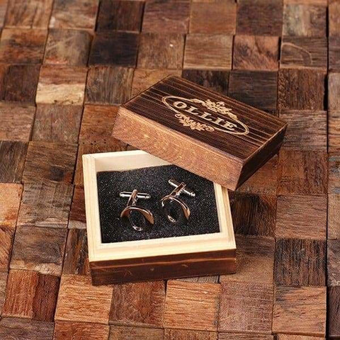 Image of Initial O Personalized Mens Classic Cuff Links with Wood Box - Cuff Links - A-Z Sets