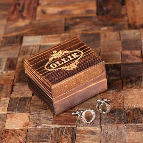 Image of Initial O Personalized Mens Classic Cuff Links with Wood Box - Cuff Links - A-Z Sets