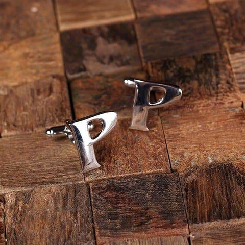Image of Initial P Personalized Mens Classic Cuff Links & Money Clip with Wood Box - Cuff Links - Money Clip Set