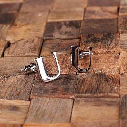 Image of Initial U Personalized Mens Classic Cuff Links & Money Clip with Wood Box - Cuff Links - Money Clip Set