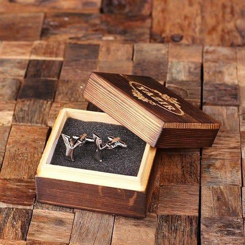 Image of Initial Y Personalized Mens Classic Cuff Links with Wood Box - Cuff Links - A-Z Sets