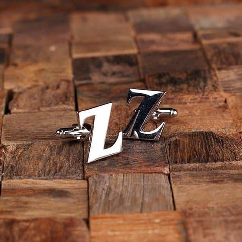 Image of Initial Z Personalized Mens Classic Cuff Links & Money Clip with Wood Box - Cuff Links - Money Clip Set