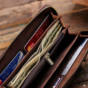 Long Wallet Personalized Zipper Closure Leather Cell Phone Wallet with Box - Wallets & Gift Box