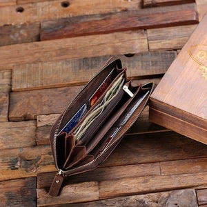 Long Wallet Personalized Zipper Closure Leather Cell Phone Wallet with Box - Wallets & Gift Box