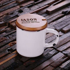 Personalized 11 oz. Ceramic Mug w/Bamboo Lid Orange Red White & Green - Assorted - Kitchen