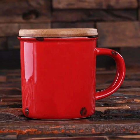 Image of Personalized 11 oz. Ceramic Mug w/Bamboo Lid Orange Red White & Green - Assorted - Kitchen