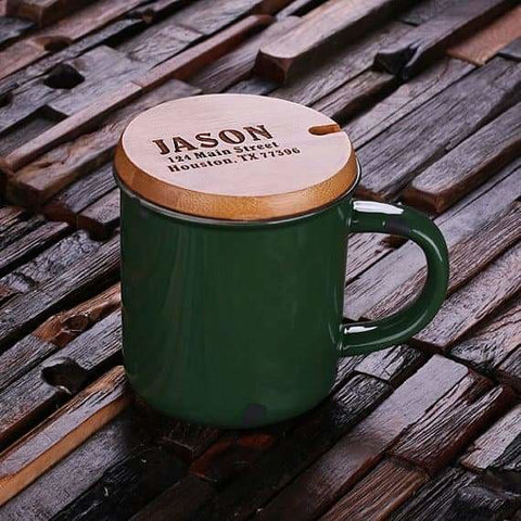 Image of Personalized 11 oz. Ceramic Mug w/Bamboo Lid Orange Red White & Green - Assorted - Kitchen