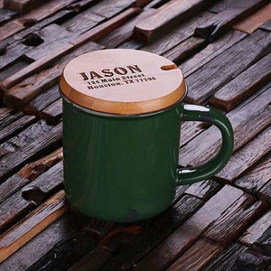 Personalized 11 oz. Ceramic Mug w/Bamboo Lid Orange Red White & Green - Assorted - Kitchen