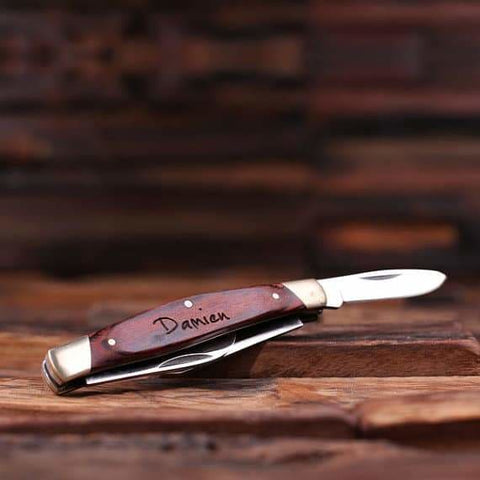 Image of Personalized 2 pc. Gift Set w/Keepsake Box Shot Glass & 3-Blade Pocket Knife - Knife Gift Sets