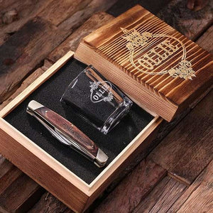 Personalized 2 pc. Gift Set w/Keepsake Box Shot Glass & 3-Blade Pocket Knife - Knife Gift Sets