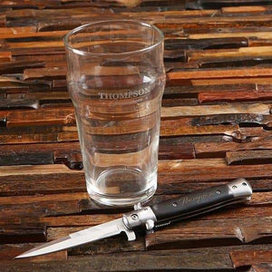 Personalized 20 oz Beer Glass & Switchblade Groomsmen Gift - Assorted - Groomsmen