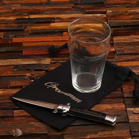 Image of Personalized 20 oz Beer Glass & Switchblade Groomsmen Gift - Assorted - Groomsmen