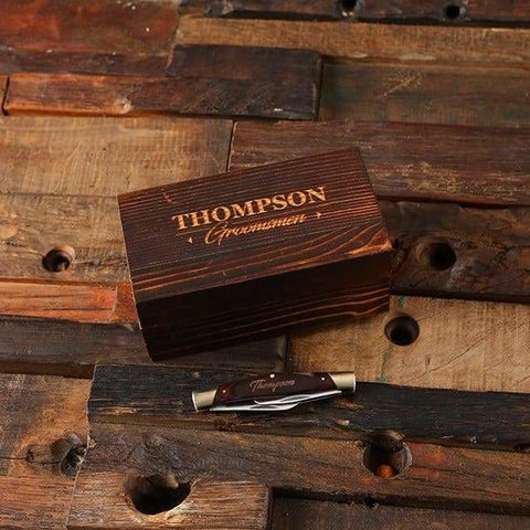 Image of Personalized 3 Blade Pocket Knife with Wood Box - Knives & Gift Box