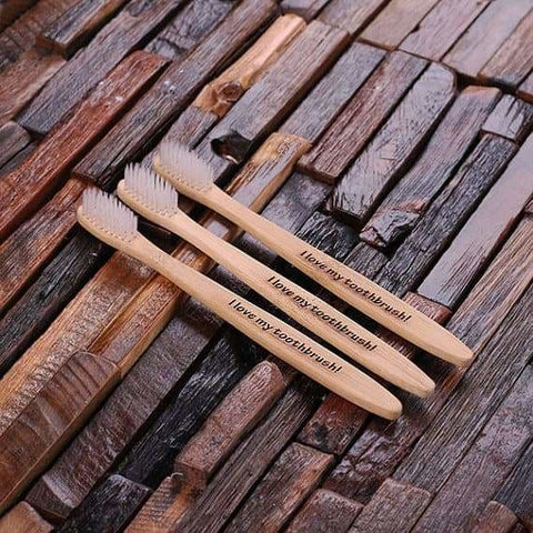 Image of Personalized 3pc Wooden Toothbrush Set - Assorted - Lifestyle