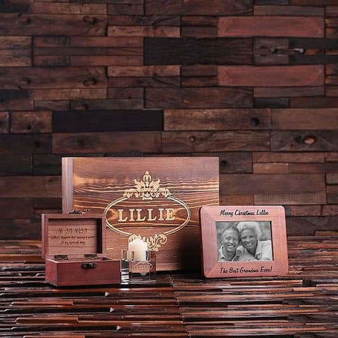 Image of Personalized 4 pc Gift Set w/Keepsake Box Frame Candle Holder Treasure Box - Photo Frame Gift Sets