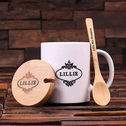 Image of Personalized 4 pc Gift Set w/Keepsake Box Frame Journal Mug w/Lid & Spoon - Photo Frame Gift Sets