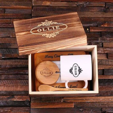 Image of Personalized 4 pc Gift Set w/Keepsake Box Frame Journal Mug w/Lid & Spoon - Photo Frame Gift Sets