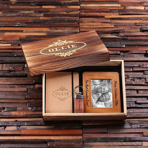 Image of Personalized 4 pc Gift Set w/Keepsake Box Frame Key Chain Journal - Photo Frame Gift Sets