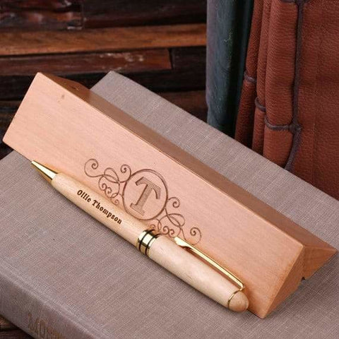Image of Personalized 4 pc Gift Set w/Keepsake Box Wood Pen Set Metal Army Knife & Journal - Knife Gift Sets