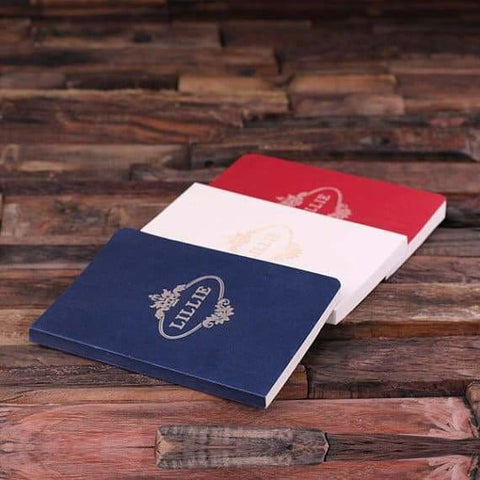 Image of Personalized 4 pc Journal Gift Set w/Keepsake Box with Key Chain & Pen Available in Red White & Blue - Journal Gift Sets
