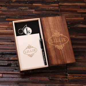 Personalized 4 pc Journal Gift Set w/Keepsake Box with Key Chain & Pen Available in Red White & Blue - Journal Gift Sets