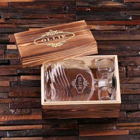 Image of Personalized 4 pc Mens Gift Set w/Keepsake Box Decanter Shot Glasses Journal - Journal Gift Sets