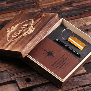 Personalized 4 pc Mens/Womens Gift Set w/Keepsake Box Journal Travel Tag Pen 6 Colors - Journal Gift Sets