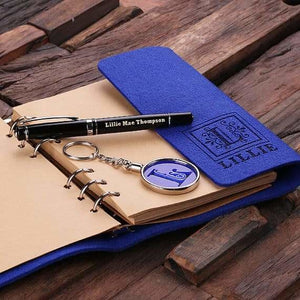Personalized 4 pc Womens Gift Set w/Keepsake Box w/ Journal Key Chain Pen Available in 12 Colors - Journal Gift Sets