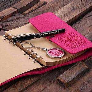 Personalized 4 pc Womens Gift Set w/Keepsake Box w/ Journal Key Chain Pen Available in 12 Colors - Journal Gift Sets